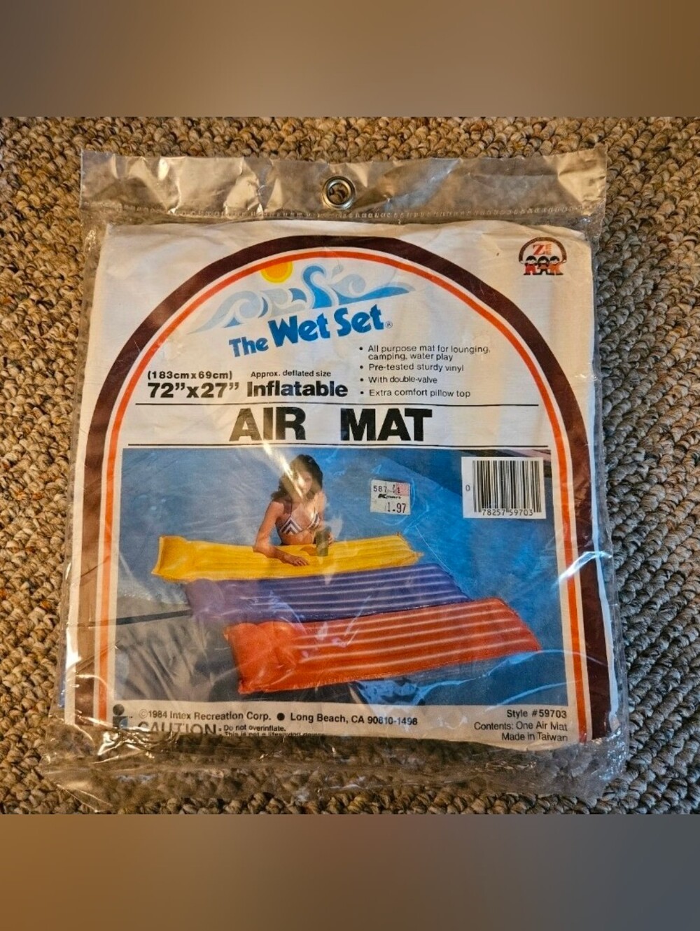 1984 Intex The Wet Set 72" x 27" Inflatable Blue Air Mat